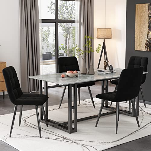 Merax Dining Chairs Set of 4, Modern Upholstered Seat for Kitchen, Luxurious Design with Backrest, Scratch-resistant Floor Protectors, Ergonomically Rounded Corners and Edges, Velvet, Black