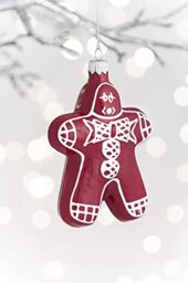 Glass Christmas Baubles - the shape of the gingerbread man in red with white decoration