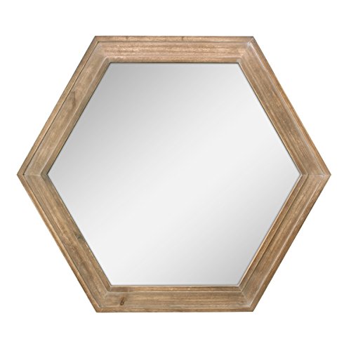 "Stonebriar Decorative 24"" Hexagon Hanging Wall Mirror with Natural Wood Frame and Attached Hanging Bracket"