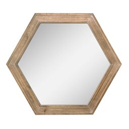 "Stonebriar Decorative 24"" Hexagon Hanging Wall Mirror with Natural Wood Frame and Attached Hanging Bracket"