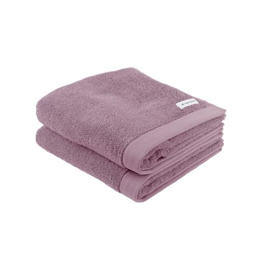TOM TAILOR Hand Towels, Set of 2, 50 x 100 cm, 100% Cotton/Terry Towel, with Hanger and Label with Logo, Colour Bath Towel Purple (Cozy Mauve)