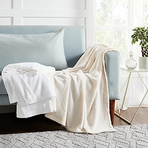 Penguin Home Solid Sherpa Blanket Set of 2, Microfiber Throw for All Season, Throws for Sofa Fluffy Blanket Bed Throw for Bedroom, Throw/Single -120 X 150 cm (Cream & Silver)