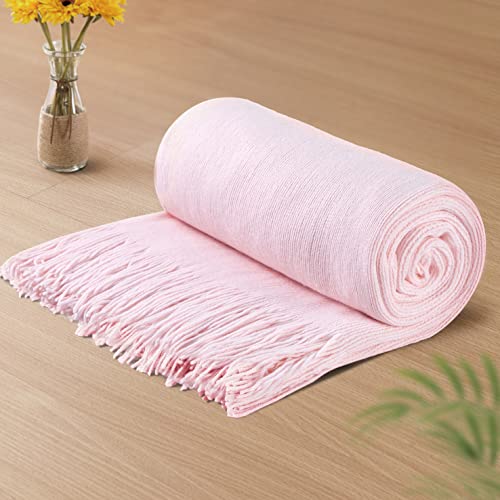 Vonty Pink Knitted Throw Blanket with Tassels Fringe, 50x60 Acrylic - Super Soft And Lightweight, Year-Round Cozy Warmth, Farmhouse Decorative Style, Machine Washable, for Couch, Sofa or Bed