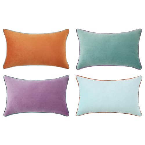MONDAY MOOSE Decorative Throw Pillow Covers Cushion Cases, Set of 4 Soft Velvet Modern Double-Sided Designs, Mix and Match for Home Decor, Pillow Inserts Not Included (12x20 inch, Purple/Teal)