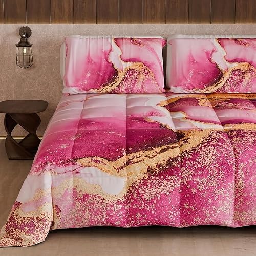 PETTI Artigiani Italiani Printed Winter Duvet 270 ?? 260 cm, Marble Pink - Reversible Microfibre Quilt, 300 g/m??, Made in Italy