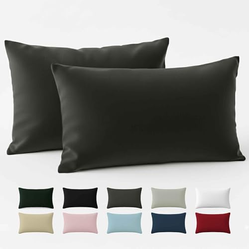 Cushion Cover 40 x 80 cm Renforcé Cotton (Set of 2) – Anthracite – Densely Woven with 57 Threads/cm² – Pillowcase 40 x 80 cm – Oeko Tex Certified Dreamzie