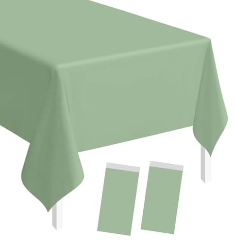 SietDESEO 2 Pack Sage Green Plastic Tablecloth 54 x 108 Premium Disposable Table Cloth for Rectangle Table Plastic Table Cover for Wedding Baby Shower Party Disposable Tablecloth
