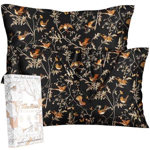 Miss Adola Silk Pillow Cases 2 Pack - Standard Size 20 x 26 Inch Mulberry Silky Pillowcase for Hair and Skin Soft Cute Aesthetic Bed Sleeping Pillow Cover with Zipper for Women, Yellow Bird