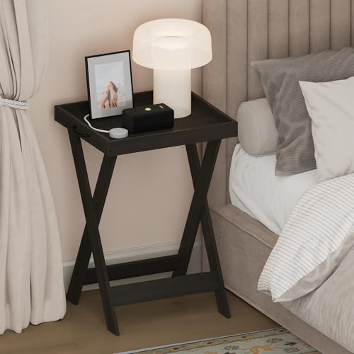 Furinno CLASSIC Night Stand, Nightstand, Tray Top End Table with X-Legs, Criss-Crossed Side Table, Bedside Table, Tray Table, for Living Room, Bedroom, Espresso