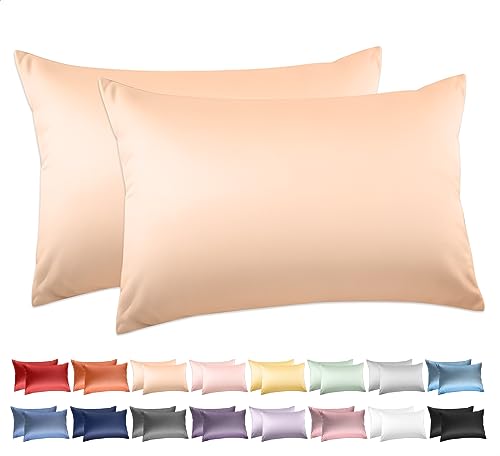 100% Cotton Standard Pillowcases Set of 2, Deep Dream 600 Thread Count Pillow Cases, 20x26 Inches, Super Soft and Breathable Envelope Closure (Champagne)