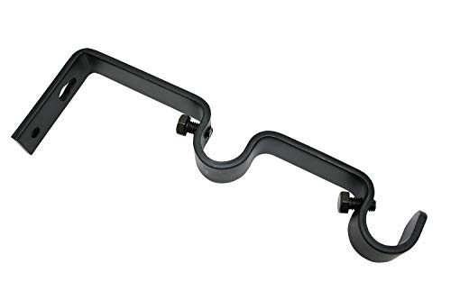 Gardinia Double holder for curtain rods with Ø 16 mm, 7/7 cm, (14 cm from the wall), incl. Mounting Material, Memphis Line, Metal, Matt Black, 2 units