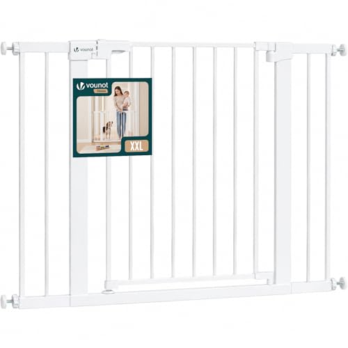 VOUNOT® Safety Gate for Stairs 103-110cm, Pressure Fit Baby Gate with Auto Close, Double Locking System, Two-Way Opening, No Drill Stair Gate for Children and Pets, White