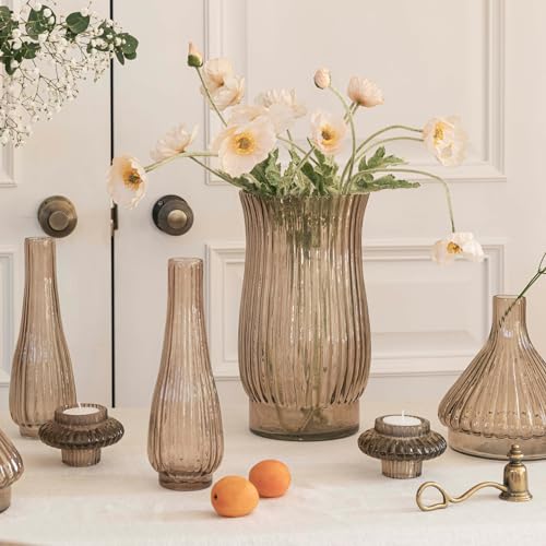 Ivyline Airlie Ribbed Vase in Apricot - Sustainable and Premium Quality - Waterproof and Trendy - Indoor Glass Vase - H27 x D14.5cm