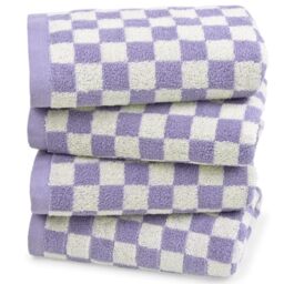 Jacquotha Towel for Bathroom Guest Room Home - 100% Cotton Towels Set Lilac Checked Print Extra Soft Absorbent 4-Piece Face Towel Set for Daily Use