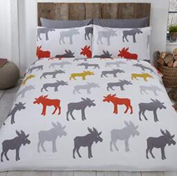 Rapport Home 100% Brushed Cotton Flannelette Single Duvet Quilt Cover Ochre Moose Bedding Set