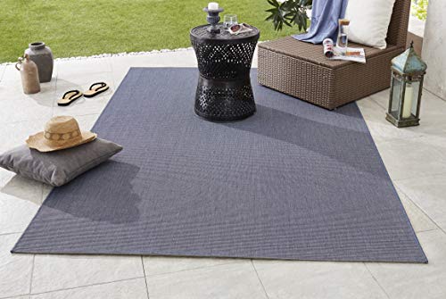 NORTHRUGS Outdoor Rug Match 120 x 170 cm Weatherproof Modern Plain All-Over Plain Design Runner for Balcony Patio Garden Conservatory Living Room Rug Waterproof in Blue, Polypropylene, 120 x 170 cm