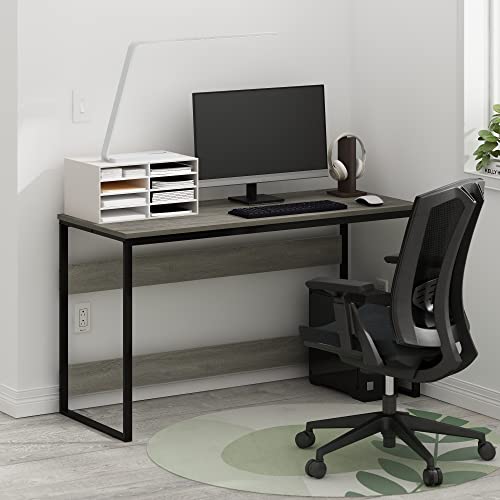 Furinno MORETTI Desk, 132.1 cm Wide Metal Frame Gaming Desk, Rectangular Computer Desk, Writing Desk, Office Desk for Home Office, Study Room, Dorm, Bedroom, Grey Oak