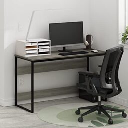Furinno MORETTI Desk, 132.1 cm Wide Metal Frame Gaming Desk, Rectangular Computer Desk, Writing Desk, Office Desk for Home Office, Study Room, Dorm, Bedroom, Grey Oak