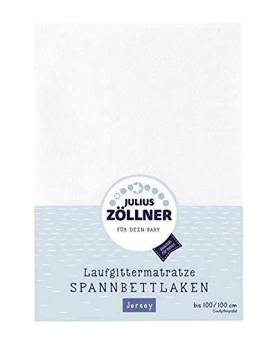 Julius Zöllner 8390347100 Jersey Fitted Sheet for Playpen Mattresses 68 x 90 to 100 x 100 cm White
