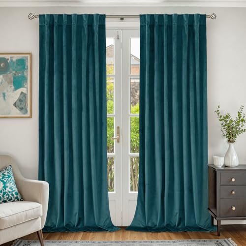 BGment Teal Thermal Insulated Blackout Velvet Curtains for Living Room, 52 x 78 Inch Velvet Curtains Noise Reduce Thick Super Soft Room Darkening Back Tab and Rod Pocket Drapes for Bedroom, 2 Panels