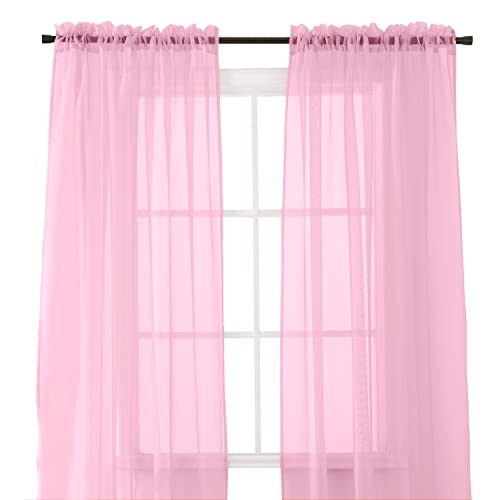 Elegant Comfort 2-Piece Sheer Panel with 2inch Rod Pocket - Window Curtains 40-inch Width X 84-inch Length, Dusty Rose Pink