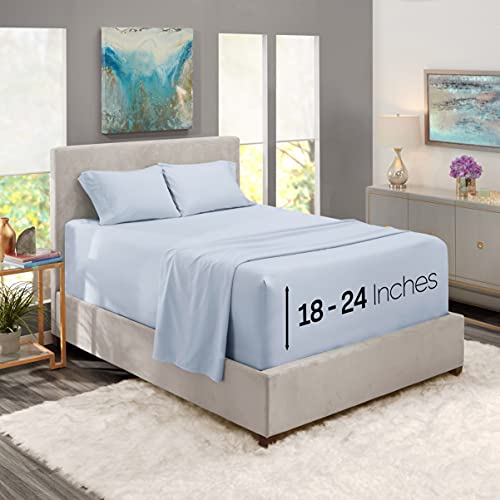 Nestl Extra Deep Pocket Sheets - Fits Mattress 18-24 Inches Deep, Extra Deep Pocket California King Size Sheets, 4 Piece Cal King Sheets, Cal King Sheets Deep Pocket, Ice Blue