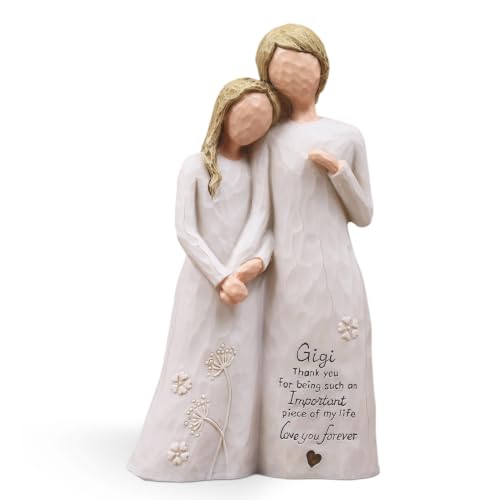 AUMELO Gigi Gifts for Grandma, Gigi Birthday Gifts from Granddaughter, Grandma Gift for Birthday Christmas Mothers Day, Grandmother Granddaughter Embrace Hand-Painted Resin Figurine