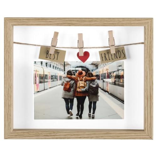 Hama photo frame (photo gallery, wooden frame, photo 10x15 cm, pendant, hanging, for posting, buckles, oak) brown