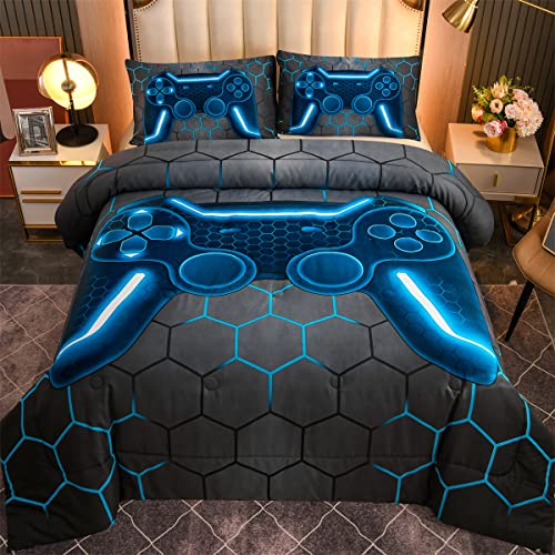 NTBED Game Console Comforter Set for Boys Girls Kids Geometric Lightweight Microfiber Bedding Sets (Gray, Full)