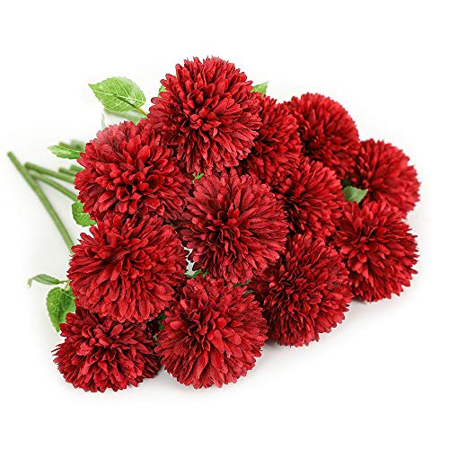 Floweroyal 12pcs Artificial Chrysanthemum Ball Flowers Silk Hydrangea Bridal Wedding Bouquet for Home Garden Party Office Coffee House Decoration