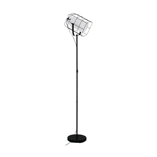 Eglo Floor lamp Bittams, 1 Flame Floor lamp Vintage, Industrial, Floor lamp Made of Steel and Textile, Living Room lamp in Black, White, lamp with Switch, E27 Socket