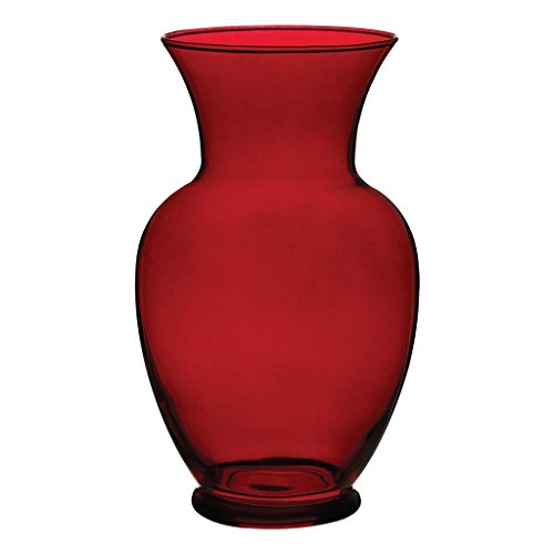 "Floral Supply Online 10 5/8"" Spring Garden Vase and Flower Guide Booklet- Decorative Glass Flower Vase for Floral Arrangements, Weddings, Home Decor or Office. (Ruby Red)"