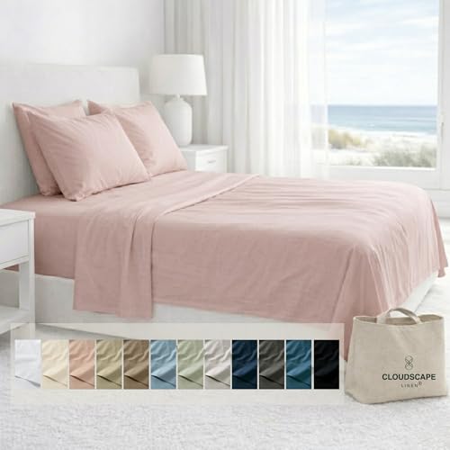Cloud Scape Linen Engineered Dual-Ply Egyptian Cotton King Size Sheet Set ??? Long-Staple Sateen Weave, 4-Piece Soft Hotel Quality Bedding Set,Deep Pockets Up to 16???, Sepia Rose