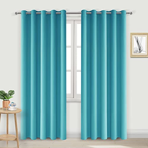DWCN Blackout Curtains 84 Inch Length, Thermal Light Blocking Curtain for Bedroom/Living Room - W60 x L84 Inches Long, 2 Panels, Turquoise