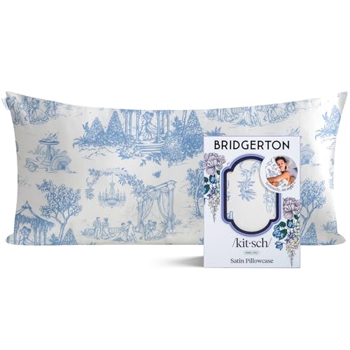 Bridgerton x Kitsch Satin Pillowcase with Zipper for Hair & Skin - Softer Than Silk Pillow Cases, Smooth Cooling Pillow Cover, Wrinkle-Free, Machine Washable, King Size (19x36) - Garden Toile