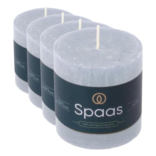 Spaas Rustic Pillar Candle 70/70 mm 25h, Light Blue (Pack of 4)