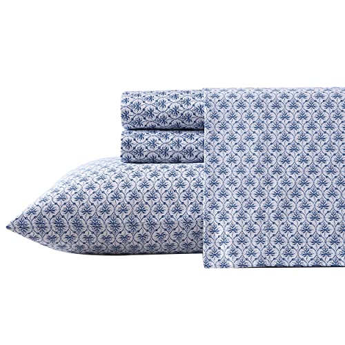 Laura Ashley Home - King Sheet Set, Soft Sateen Cotton Bedding Set - Sleek, Smooth, & Breathable, Blue