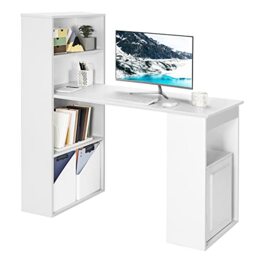 CASART 122CM Computer Desk Bookshelf, Wooden Writing Table with 6 Storage Shelves, Home Office Study Desk PC Laptop Table Workstation (White)