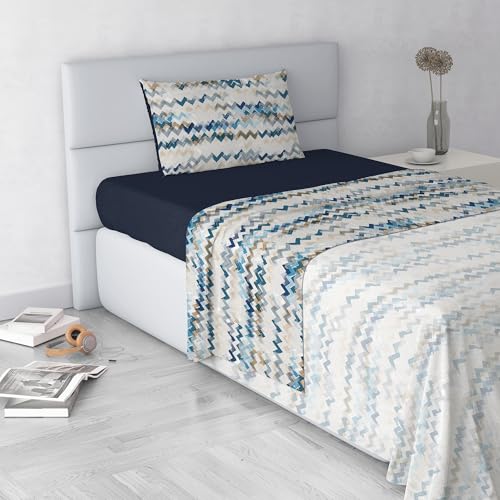 Italian Bed Linen Fashion Bedding Set Made in Italy, Microfibre, Modern Sky, Queen Size