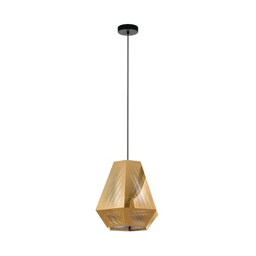 EGLO Chiavica 1 Pendant Light, 1-Bulb Industrial Vintage Pendant Light Made of Steel in Brass, Dining Table Lamp, Living Room Lamp Hanging with E27 Socket, Diameter 36 cm