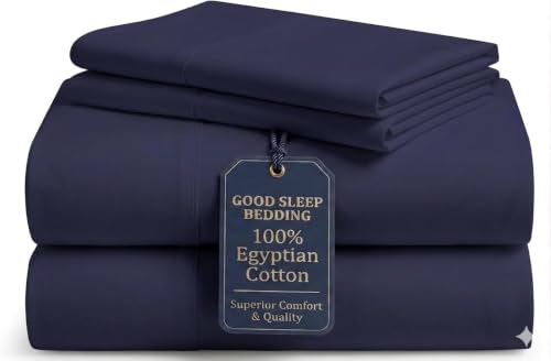 "Good Sleep Bedding Queen Sheets Cotton - 4 Piece Queen Deep Pocket Sheet Set, 800 Thread Count Luxury Queen Size Sheets, Soft & Breathable High Thread Count Sheets Queen, Fits Upto 16"" - Navy Blue"