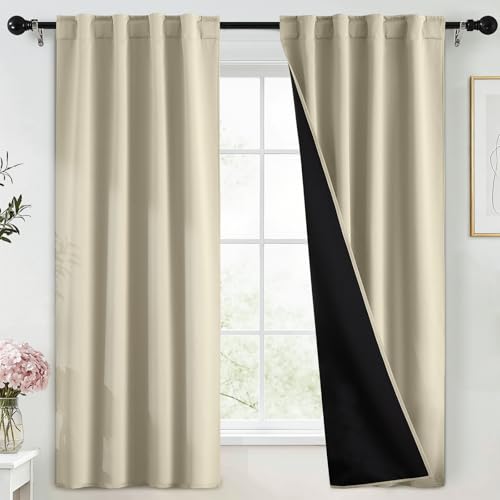 Yakamok Blackout Curtains Thermal Insulated Window Treatment Panels Room Darkening Blackout Drapes for Bedroom Back Tab/Rod Pocket Living Room Draperies, 40 x 63 Inch, Cream, 2 Panels