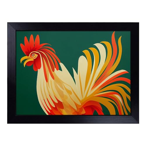 Lap Tray with Bean Bag Cushion, Incredible Rooster Abstract - Handmade in the UK, Raised Wooden Edge, Padded Cushion, Heat-Resistant Wipe-Clean Surface, for Meals, Laptops and Crafts