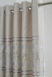Broadway Modern Sequined Design Eyelet Ring Top Fully Lined, Pair of Curtains, 66 x 90 inch, Polyester, Beige, 34.5x24x7 cm