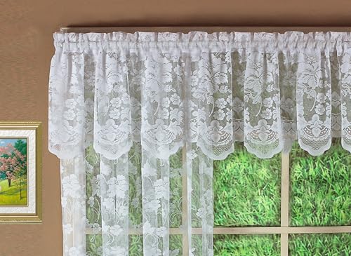 "Today's Curtain Floral Vine Lace Tailored Valance 18"", White, 60W x 18L"