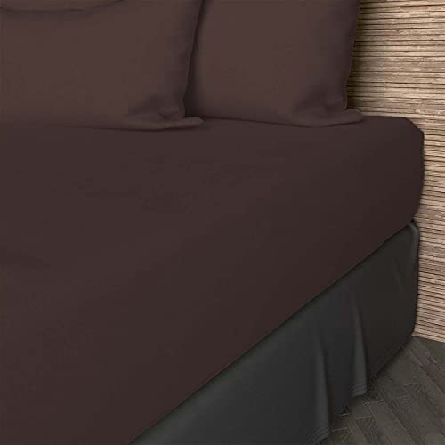 Soleil d'ocre, Plain Cotton Fitted Sheet, 57 Thread Count, 200 x 200 cm, Brown
