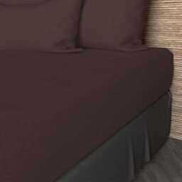 Soleil d'ocre, Plain Cotton Fitted Sheet, 57 Thread Count, 200 x 200 cm, Brown