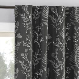 "Sun Zero Ambridge 2-Pack Embroidered Botanical Leaf Pleated Look 100% Blackout Back Tab Curtain Panel Pair, 50"" x 96"", Steel Gray"