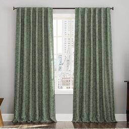 "Sun Zero Brookhaven 2-Pack Embroidered Floral Pleated Look 100% Blackout Back Tab Curtain Panel Pair, 50"" x 96"", Moss Green"