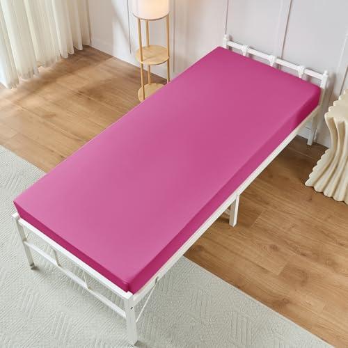 VACVELT Cot Fitted Sheet, 31x75 Inch 10-Inch Pocket, Hot Pink - Brushed Microfiber, Soft Breathable, Elastic Snug Fit, For RV Camper Guest Trifold Beds, Wrinkle-Free, Machine Washable